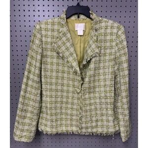 Vintage Carlucci Tweed Blazer Jacket Women Medium Green Classic Tailored Spring